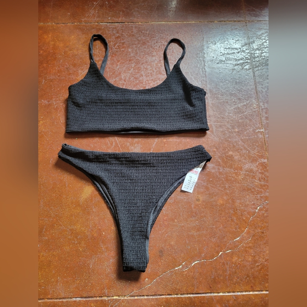 Nastygal black bathing suit set.